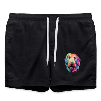 Irischer Wolfshund Hunderasse Aquarell Karikatur Kawai - Badeshorts - Schwarz - Vorne - AI Model Male 185 light (185cm)