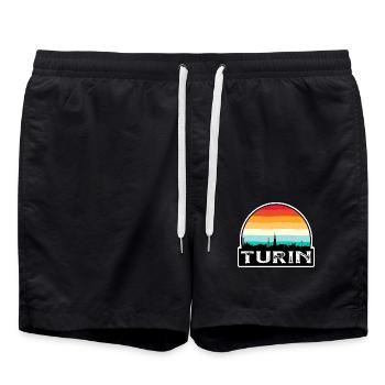 Turin Italien Flagge Skyline Reisesouvenir - Badeshorts - Schwarz - Vorne - AI Model Male 185 light (185cm)