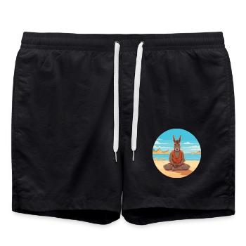 Eselkarikatur Yoga Strand Sommer Illustration - Badeshorts - Schwarz - Vorne - AI Model Male 185 light (185cm)