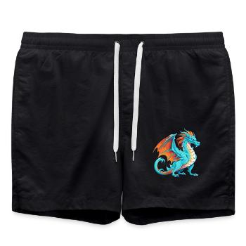 Drache Buntes Aquarell Cartoon Kawaii Tier - Badeshorts - Schwarz - Vorne - AI Model Male 185 light (185cm)