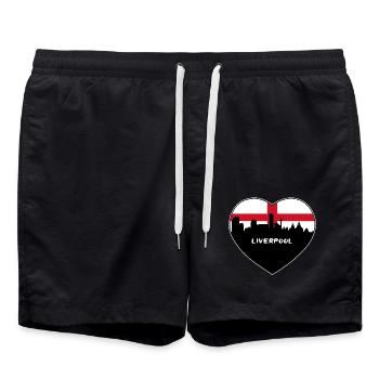 Liverpool England Flagge Skyline Reise Souvenir - Badeshorts - Schwarz - Vorne - AI Model Male 185 light (185cm)