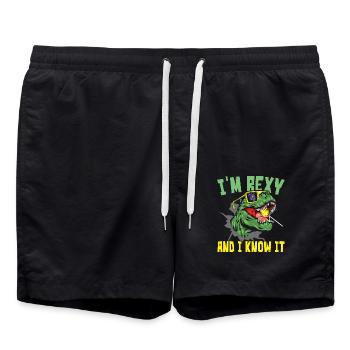 Ich bin Rexy und ich weiß es Paläontologe Dinosaur - Badeshorts - Schwarz - Vorne - AI Model Male 185 light (185cm)