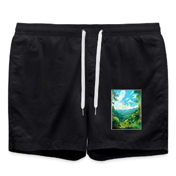 Amazone Regenwald Vintage Reiseposter Souvenir - Badeshorts - Schwarz - Vorne - AI Model Male 185 light (185cm)