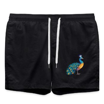 Pfau buntes Aquarell Cartoon Kawaii Tier - Badeshorts - Schwarz - Vorne - AI Model Male 185 light (185cm)