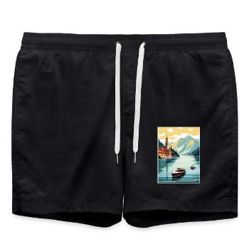 Comer See Italien Dekoration Vintage Reiseposter - Badeshorts - Schwarz - Vorne - AI Model Male 185 light (185cm)