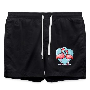 Flamingos, Kawaii, Karikatur, Haustier, Spielender, Mit, Balloons - Badeshorts - Schwarz - Vorne - AI Model Male 185 light (185cm)