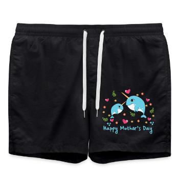 Tiermutter Narwal zum Muttertag - Badeshorts - Schwarz - Vorne - AI Model Male 185 light (185cm)