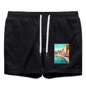Nizza Francescape Vintage Reiseposter Souvenir - Badeshorts - Schwarz - Vorne - AI Model Male 185 light (185cm)