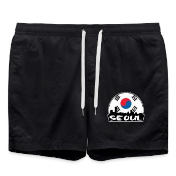 Seoul Südkorea Flagge Skyline Silhouette Reisen - Badeshorts - Schwarz - Vorne - AI Model Male 185 light (185cm)
