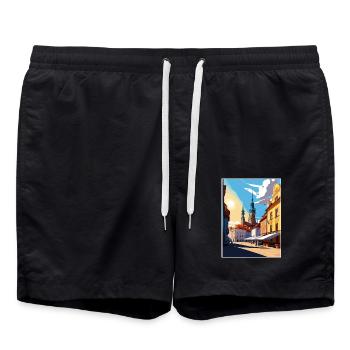 Pilsen Tschechische Republik Vintage Reiseposter WPA Kunst - Badeshorts - Schwarz - Vorne - AI Model Male 185 light (185cm)