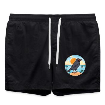Krähe Aquarell Cartoon Kawaii Clipart Tier - Badeshorts - Schwarz - Vorne - AI Model Male 185 light (185cm)