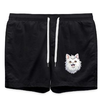 Laperm Katze Karikatur Aquarell Illustration - Badeshorts - Schwarz - Vorne - AI Model Male 185 light (185cm)