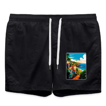 São Miguel Portugal Vintage Reiseplakat Souvenir - Badeshorts - Schwarz - Vorne - AI Model Male 185 light (185cm)