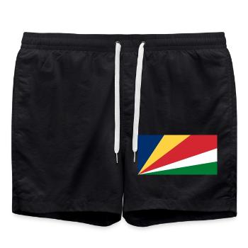 Seychellen – Flaggenwappen, strahlende, bunte Streifen - Badeshorts - Schwarz - Vorne - AI Model Male 185 light (185cm)