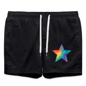 Watercolor Star – Bunter Stern im Aquarellstil - Badeshorts - Schwarz - Vorne - AI Model Male 185 light (185cm)