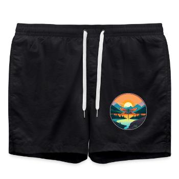 Libelle bunte Aquarell-Karikatur Kawaii Haustier - Badeshorts - Schwarz - Vorne - AI Model Male 185 light (185cm)
