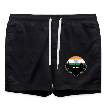 Chennai Indien Flagge Skyline Silhouette Reisen - Badeshorts - Schwarz - Vorne - AI Model Male 185 light (185cm)