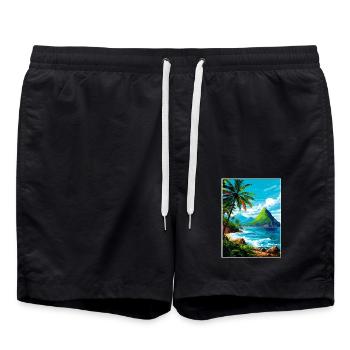 St. Lucia Karibik Vintage Reiseposter - Badeshorts - Schwarz - Vorne - AI Model Male 185 light (185cm)