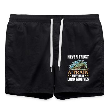 Traue niemals einem Zug Sie haben Lokomotivmotive - Badeshorts - Schwarz - Vorne - AI Model Male 185 light (185cm)