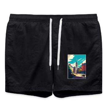 Aberdeen Scotlandscape Vintage Reiseposter WPA - Badeshorts - Schwarz - Vorne - AI Model Male 185 light (185cm)
