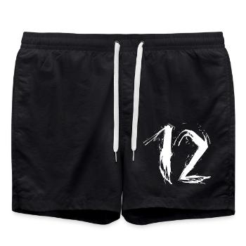 Zahl 12 Nummer Zwölf Spray Trikotnummer Trikot - Badeshorts - Schwarz - Vorne - AI Model Male 185 light (185cm)