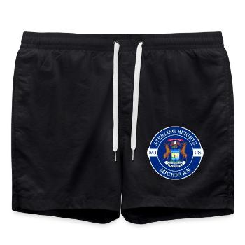Sterling Heights Michigan Flagge USA Reisesouvenir - Badeshorts - Schwarz - Vorne - AI Model Male 185 light (185cm)