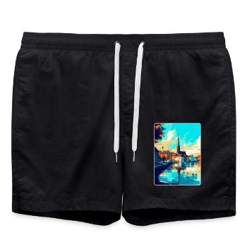 Konstanz Deutschland Vintage Reiseplakat Souvenir - Badeshorts - Schwarz - Vorne - AI Model Male 185 light (185cm)