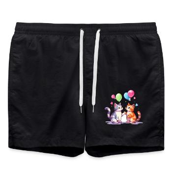 Katzen Kawaii Cartoon Haustier spielt mit Luftballons - Badeshorts - Schwarz - Vorne - AI Model Male 185 light (185cm)