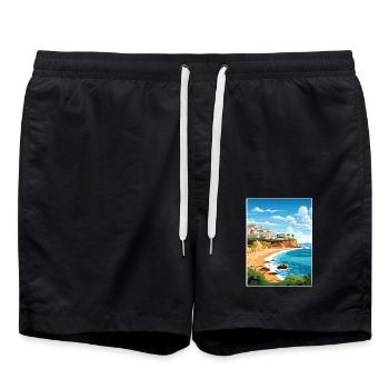 Lagos Portugal Vintage Reiseposter WPA Souvenir - Badeshorts - Schwarz - Vorne - AI Model Male 185 light (185cm)
