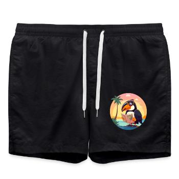 Tukan-niedlicher lustiger Cartoon-Kawaii-Buchstrand - Badeshorts - Schwarz - Vorne - AI Model Male 185 light (185cm)