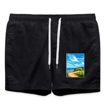 Polzeath Cornwall Vintage Reiseposter Souvenir - Badeshorts - Schwarz - Vorne - AI Model Male 185 light (185cm)