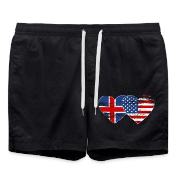 Island USA Flagge Herz used - Badeshorts - Schwarz - Vorne - AI Model Male 185 light (185cm)