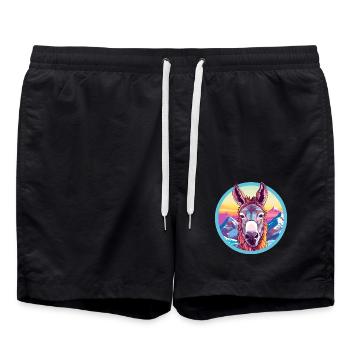 Esel Aquarell Karikatur Kawaii Haustier Tier Farbe - Badeshorts - Schwarz - Vorne - AI Model Male 185 light (185cm)