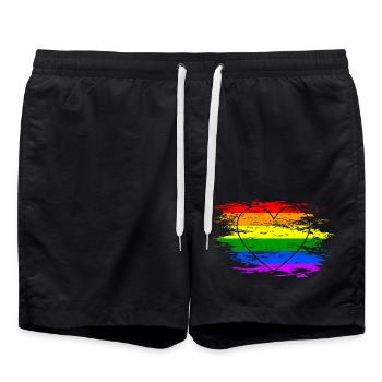 Regenbogen Flagge Herz used - Badeshorts - Schwarz - Vorne - AI Model Male 185 light (185cm)