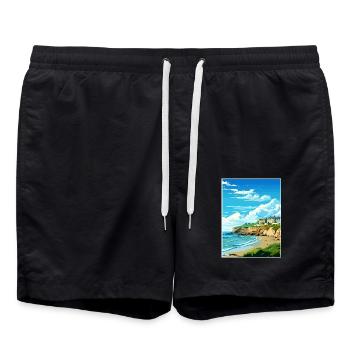 Portreath Cornwall Vintage Reiseposter Souvenir - Badeshorts - Schwarz - Vorne - AI Model Male 185 light (185cm)