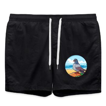 Taube Aquarell Cartoon Kawaii Clipart Tier - Badeshorts - Schwarz - Vorne - AI Model Male 185 light (185cm)