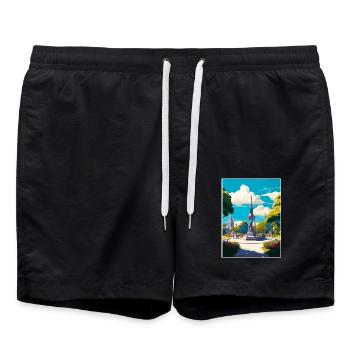 Savannah Georgia Vintage Reiseposter Souvenir - Badeshorts - Schwarz - Vorne - AI Model Male 185 light (185cm)