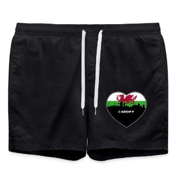 Cardiff Wales Flagge Skyline Reise Souvenir - Badeshorts - Schwarz - Vorne - AI Model Male 185 light (185cm)