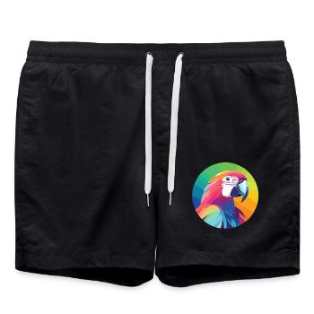 Papagei buntes Aquarell Tier Haustier Illustration - Badeshorts - Schwarz - Vorne - AI Model Male 185 light (185cm)