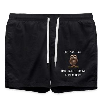Eule - Ich kam, sah und hatte direkt keinen Bock - Badeshorts - Schwarz - Vorne - AI Model Male 185 light (185cm)
