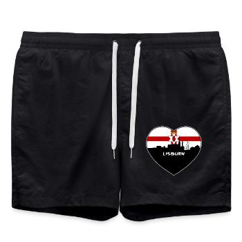 Lisburn Nordirland Flagge Skyline Reisen Souve - Badeshorts - Schwarz - Vorne - AI Model Male 185 light (185cm)