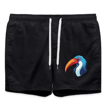 Ibis Buntes Aquarell Cartoon Kawaii Tier - Badeshorts - Schwarz - Vorne - AI Model Male 185 light (185cm)