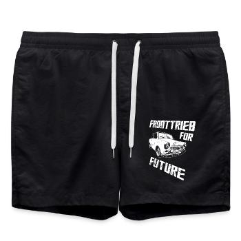 Trabi DDR Oldtimer - Fronttrieb for Future - Badeshorts - Schwarz - Vorne - AI Model Male 185 light (185cm)