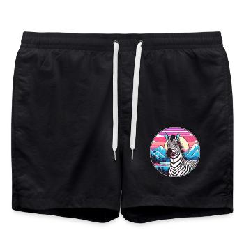 Zebra Aquarell Karikatur Kawaii Haustier Tier Farbefu - Badeshorts - Schwarz - Vorne - AI Model Male 185 light (185cm)