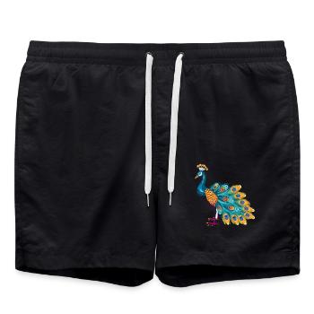 Pfau buntes Aquarell Cartoon Kawaii Tier - Badeshorts - Schwarz - Vorne - AI Model Male 185 light (185cm)