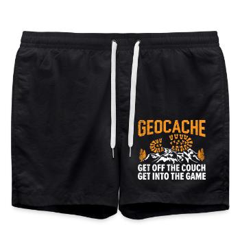Geocache Runter von der Couch, rein ins Spiel - Badeshorts - Schwarz - Vorne - AI Model Male 185 light (185cm)