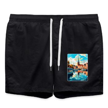 Flensburg Deutschland Vintage Reiseplakat Souvenir - Badeshorts - Schwarz - Vorne - AI Model Male 185 light (185cm)