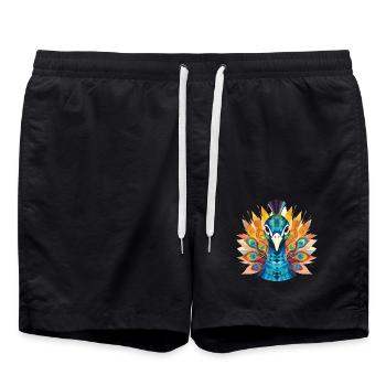 Pfau Buntes Aquarell Tier Illustration - Badeshorts - Schwarz - Vorne - AI Model Male 185 light (185cm)