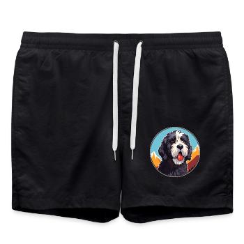 Portugiesischer Wasserhund Rasse Cartoon Kawaii Watercol - Badeshorts - Schwarz - Vorne - AI Model Male 185 light (185cm)