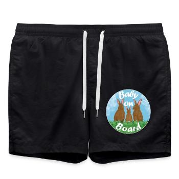 Baby on board - Hasenfamilie - Badeshorts - Schwarz - Vorne - AI Model Male 185 light (185cm)